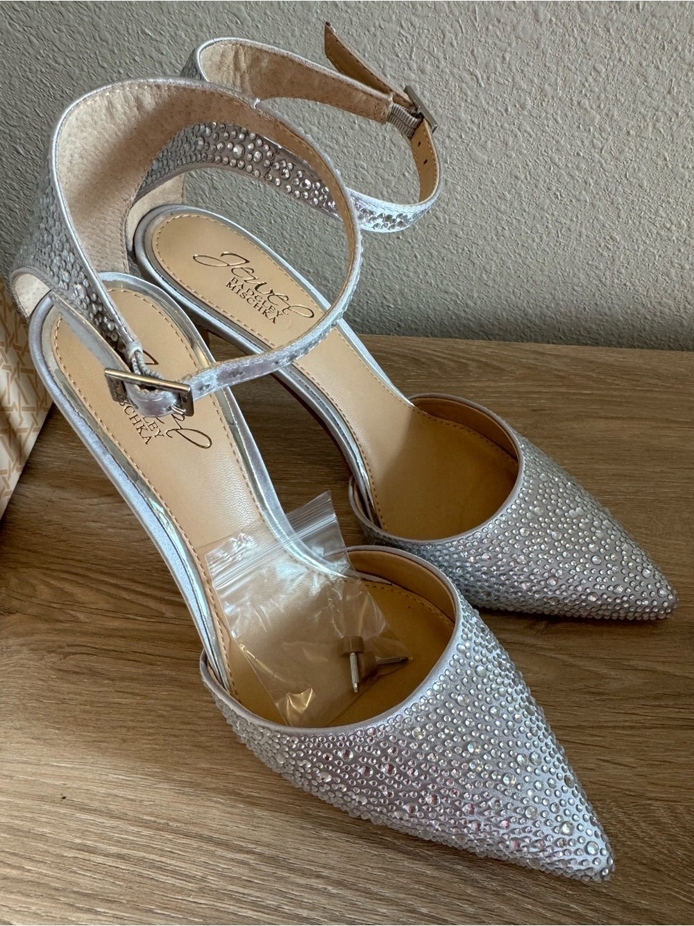 Jewel Badgley Mischka Silver Crystal Ankle-Strap Pumps